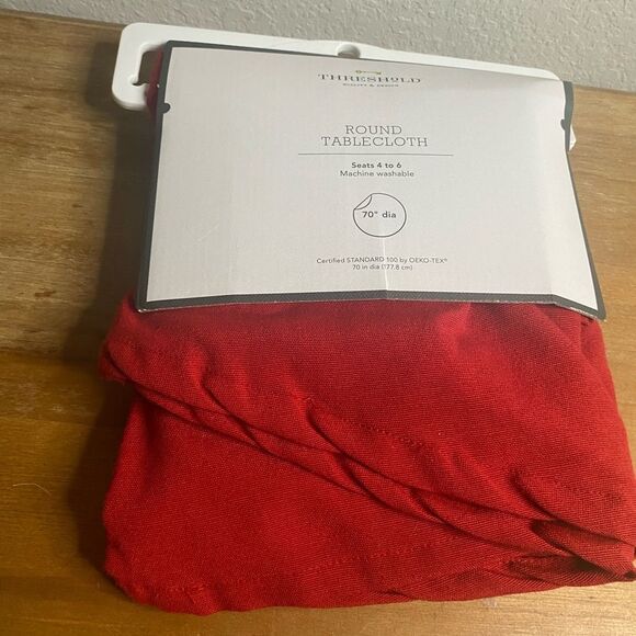 NWT Red Round Tablecloth 70” diameter Holiday Christmas Valentine’s kitchen - Picture 1 of 3
